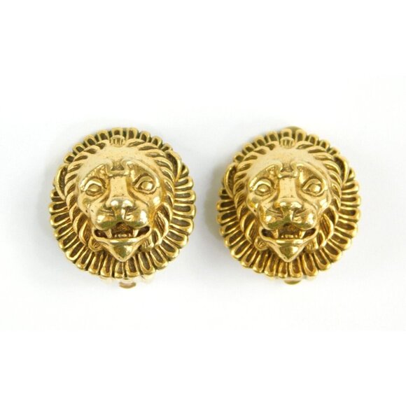 Vintage PMA Philidelphia Museum of Art Lion Crest Gold Tone Clip on Earrings - Picture 2 of 5